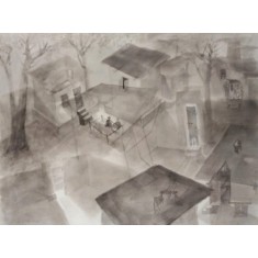 Masood A Khan, Back to Nature-2, 22 x 30 Inch, Ink and Charcoal Powder on Paper, Cityscape Paintings, AC-MAK-004